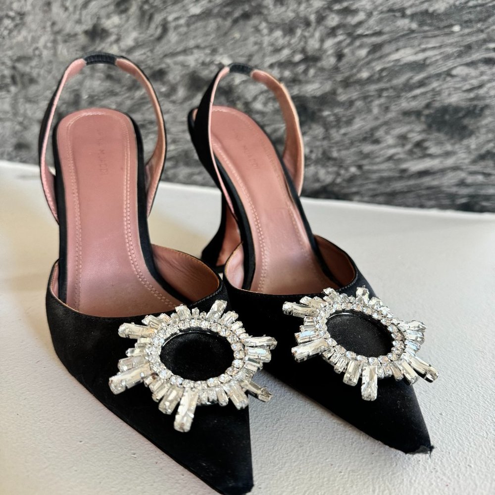 AMINA MUADDI Begum Satin Crystal Slingback Pumps 39